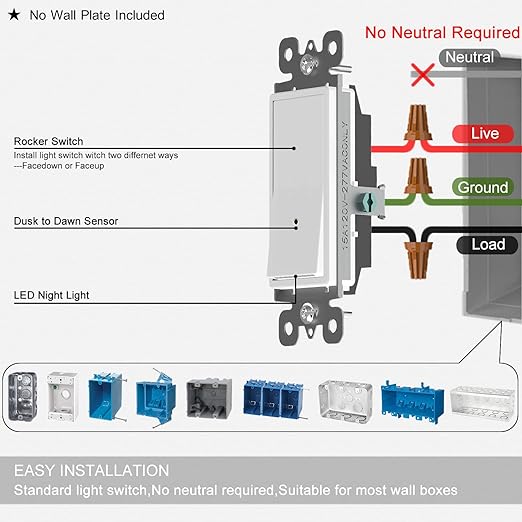 4Pack SOZULAMP Illuminated Light Switch-Esay to Install,No Neutral Wire,Single-Pole Paddle Rocker Lightswitch with Night Light,15Amp 120/277Volt,Glossy White