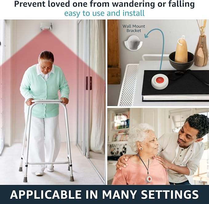 SYNLETT Caregiver Pager Wireless Call Buttons Motion Sensor Alarm Indoor for Elderly Monitoring Fall Prevention Bed Alarm Alert System Portable Nurse Call for Seniors Dementia Patients Emergency