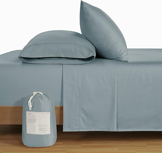 LANE LINEN King Bed Sheets – 600 Thread Count Long-Staple 100% Cotton King Size Bed Sheets, Hotel Luxury Soft Silky Sateen Weave, Durable for Daily Use, Fully Elasticized 15" Deep Pocket – Blue