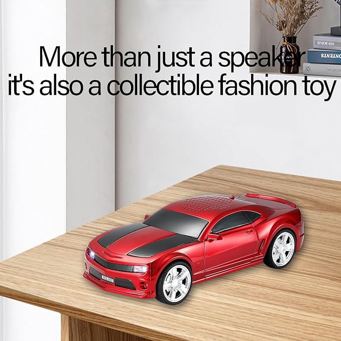 WSTER Sports Car Model Bluetooth Speaker with Stereo Sound, TWS Pairing, LED Party Lights, USB/TF Playback, Movable Wheels, Unique Retro Car Gifts (RED)