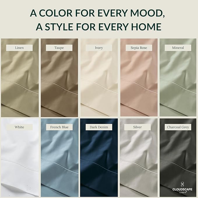 Cloud Scape Linen 100% Egyptian Cotton King Sheets Set – 400 Thread Count, 4-Piece Soft Hotel Quality Bedding Set,Deep Pockets up to 16”, Ivory