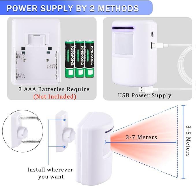 Shaogax Motion Sensor Alarm System, Wireless Home Security Driveway Alarm Indoor, Motion Detector Alert with 2 Sensor and 1 Receiver -38 Chime Tunes