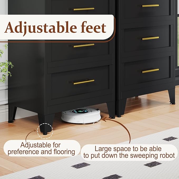 Metal Dresser for Bedroom, Small Dresser with Drawers, 2 Dressers & Chests of Drawers with Curved Corner, Storage Cabinet for Nightstand, Living Room, Hallway, Entryway (Black, 24" W)
