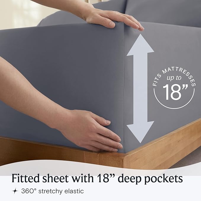 LuxClub 3 PC Extra Deep Pocket Twin XL Sheet Set, Wrinkle Free Cooling Bed Sheets Hotel Bedding for Women, Men, Kids & Teens, Includes 1 Fitted Sheet, 1 Flat Sheet and 1 Pillowcase- Light Grey