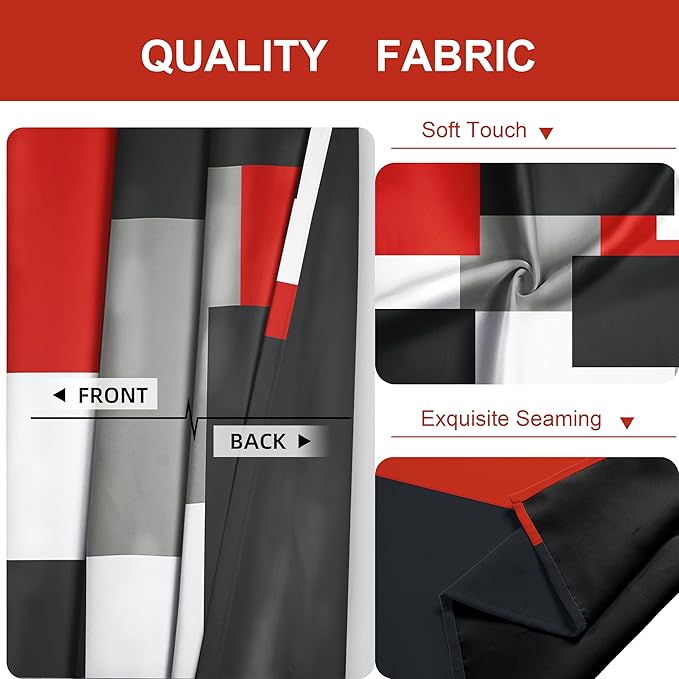 Red Black 100% Blackout Curtains for Bedroom 96 inch Length 2 Panels Set White Grey Modern Abstract Geometric Black Out Curtains Insulated Room Darkening Window Drapes for Living Room, 42Wx96L