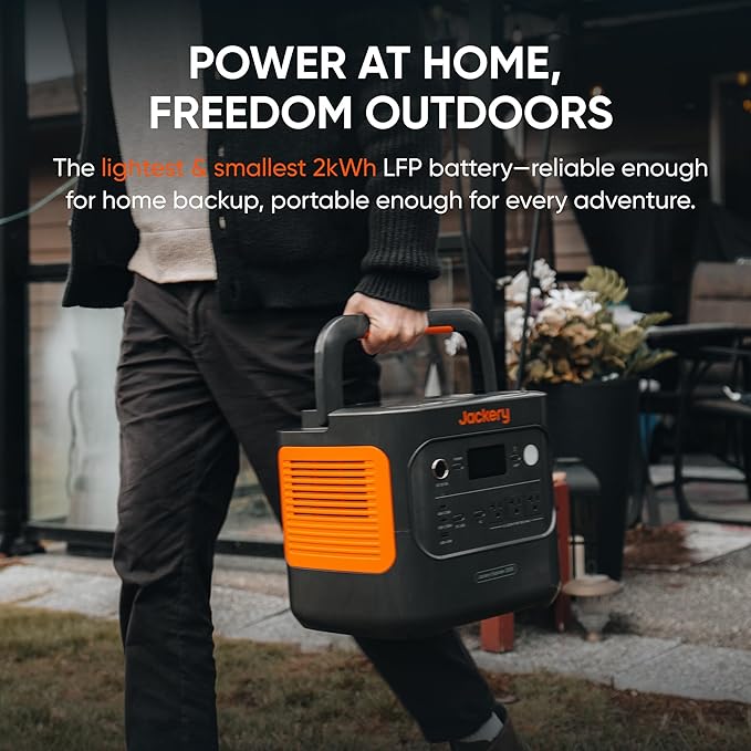 Jackery Solar Generator 2000 v2 with 4x100W Light and Protective Bag, 2042Wh/2200W LFP Portable Power Station, 20ms UPS Home Backup, USB-C PD 100W Fast Charging for Power Outages, Emergencies, Camping