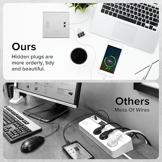 Vagueior Recessed Flat Hidden Floor Electrical Outlet Box Kit,Stainless Steel Cover with 2 * 20A+ 1 * 15A Receptacle Outlet,+2 * 5V/4.8A USB Port+1*RJ45 Port,UL Certified,Silver