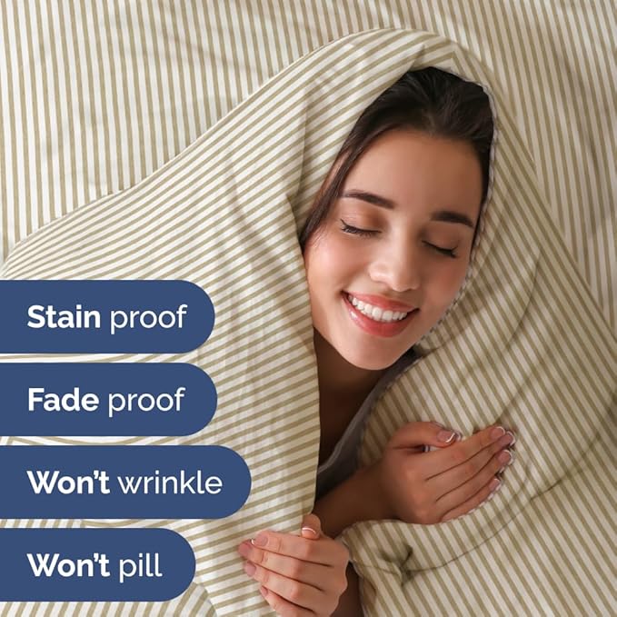 Full XL Bed Sheet Set - 4 Piece Extra Long Extended Full XL Sheets - Soft, Breathable & Cooling - Fits 8" to 16" Mattress with Deep Pockets - 54" x 80" - Wrinkle and Fade Resistant - Beige Stripes 2