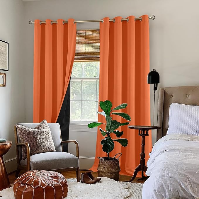 BGment Thermal Insulated 100% Blackout Curtains 90 Inch Length 2 Panels, Total Light Blocking Curtains for Bedroom, Grommet Window Drapes with Thick Black Liner, 52 Inch Wide Each Panel, Burnt Orange