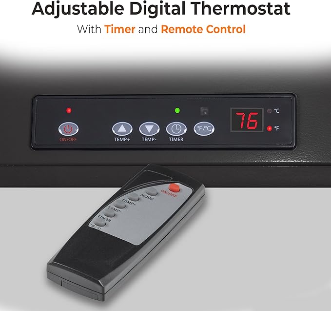 Comfort Zone 10,000W Hard-Wired Garage Heater – Industrial & Commercial Ceiling Mount, 240V Fan-Forced Heater with Remote, Digital Thermostat, Timer, 2 Heat Settings, Overheat Protection, Black