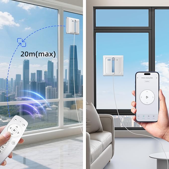 AGORVIO Window Cleaning Robot - Patented DualFore Tech, Turbo Roller Brush + Microfiber Pad Combo Cleaning, 6 Wide-Angle Spray Nozzles, AI Nav, Multi-Layer Safety, App/Remote Control
