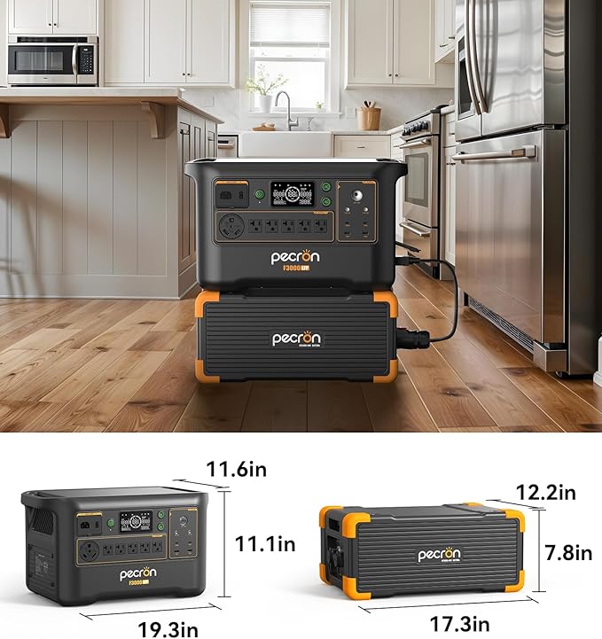 Pecron Portable Power Station F3000LFP with 200W Solar Panel*3, 3072Wh Solar Camping Generator can expand to 9216Wh, 3600W Solar Generator for RV, Home Use, CPAP