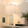 Modern Crystal Table Lamp - 24in Silver Bedroom Lamps 3-Way Dimmable Touch Lamp with Night Light, 2 USB Ports + AC Outlet, Bedside Night Stand Lamp for Living Room Office (Silver- 1 Pack 24In)