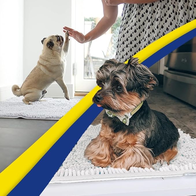 Muddy Mat® Original Dog Door Mat for Muddy Paws, Super Absorbent Microfiber, Non-Slip Washable Pet Rug, Quick Dry Chenille Entryway Carpet, Machine Washable Indoor Outdoor mat, White 48"x60"