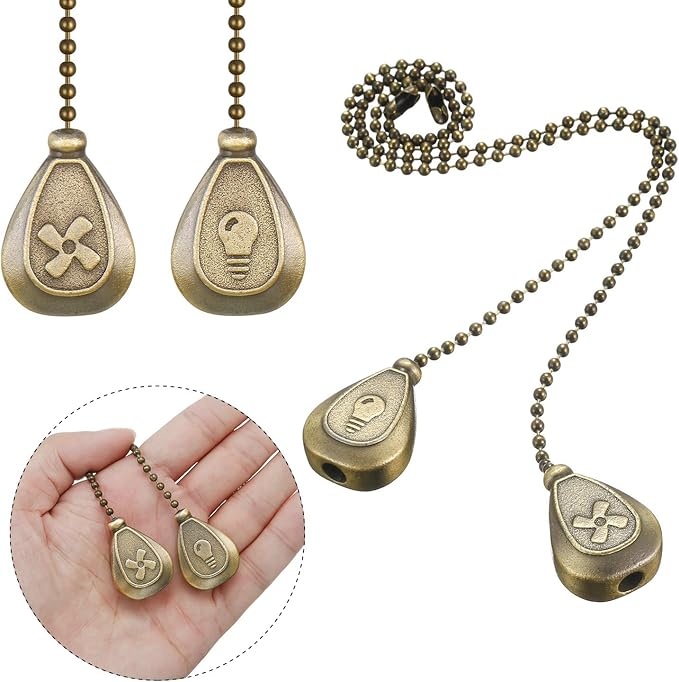 Patelai 4 Pieces Ceiling Fan Pull Chain Extender Ornament 12 Inch Ceiling Pull Chain Extension Classic Drop Shaped Pendant Beaded Ball Cord for Fan light lamp decorative with Connector(Bronze)