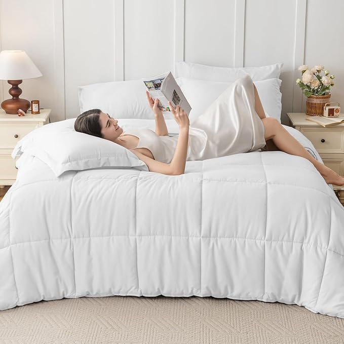 JOLLYVOGUE California King Comforter Set, Ultra-Soft Bed in a Bag Cal King Size 7 Pieces, Oeko-TEX Certified Bedding Set with Down Alternative Comforter, Sheets, Pillowcases & Shams, White