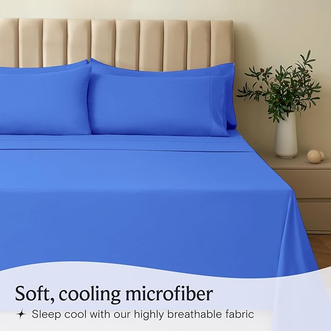 LuxClub 3 PC Twin Sheet Set, Deep Pockets Wrinkle Free Cooling Bed Sheets Hotel Bedding for Women, Men, Kids & Teens, Includes 1 Fitted Sheet, 1 Flat Sheet and 1 Pillowcase-Silky Soft Marine Blue