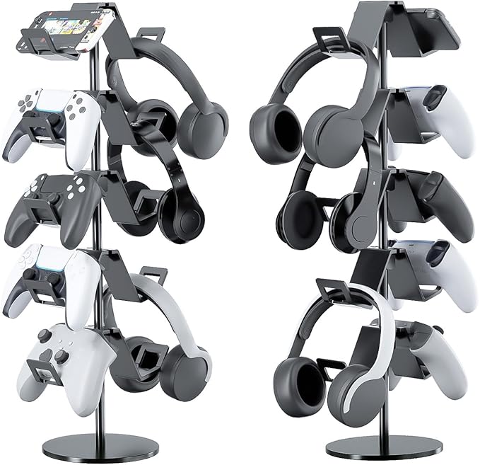 Qpfctwil Controller Stand,5 Tier Controller Headphone Holder for Universal Headsets and Controllers,Black