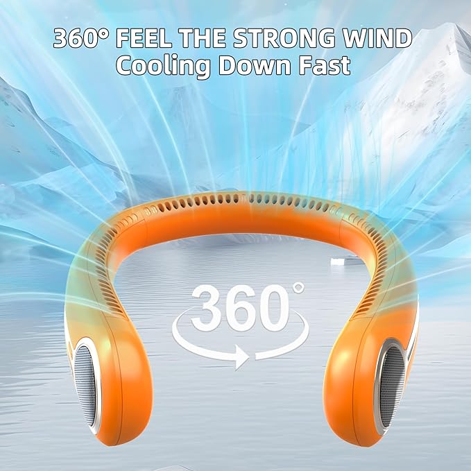 Portable Neck Fan,Hands Free Personal Wearable Bladeless Fan,6000mAh USB Rechargeable,360° Cooling,LED Display,4-Speeds,Birthday Gifts for Men Women Dad Mom,Valentines Day Gifts for Her Him (Orange)