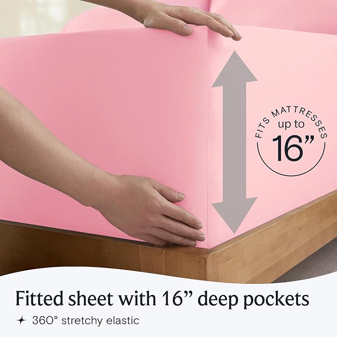LuxClub 3 PC Twin XL Sheet Set, Deep Pockets Wrinkle Free Cooling Bed Sheets Hotel Bedding for Women, Men, Kids & Teens, Includes 1 Fitted Sheet, 1 Flat Sheet and 1 Pillowcase-Silky Soft Baby Pink