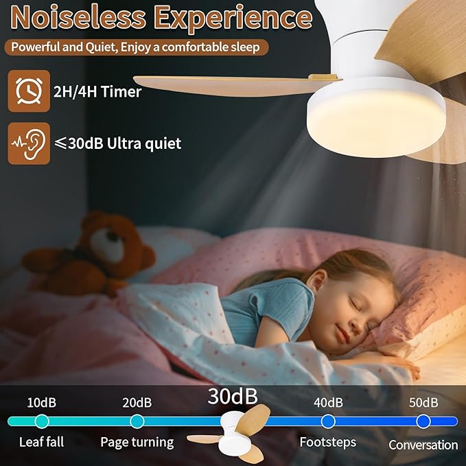 Glowall Small Ceiling Fan with Lights, 25 Inch Flush Mount with Remote Control, Reversible Quiet DC Motor, 3 Blades, 6 Speeds, Dimmable LED, Adjustable Color Temperature, Timer
