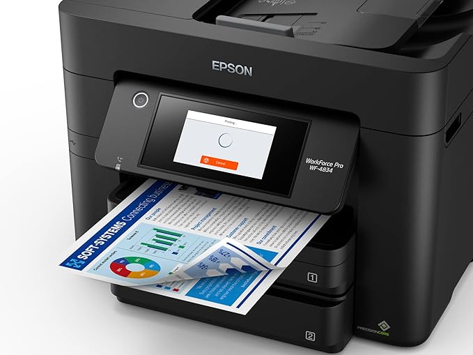 Epson Workforce Pro WF-4834 Wireless All-in-One Printer with Auto 2-Sided Print Copy, Scan and Fax, 50-Page ADF, 500-sheet Paper Capacity, 4.3' Color Touchscreen
