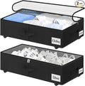 Under Bed Storage with Wheels, 2-Pack 6.7" Height XL 50L Rolling Storage Bins, Quick Assembly Underbed Shoe Storage Containers with Clear Lid & Label, Dorm Under bed Drawers for Clothes, Shoes, Black