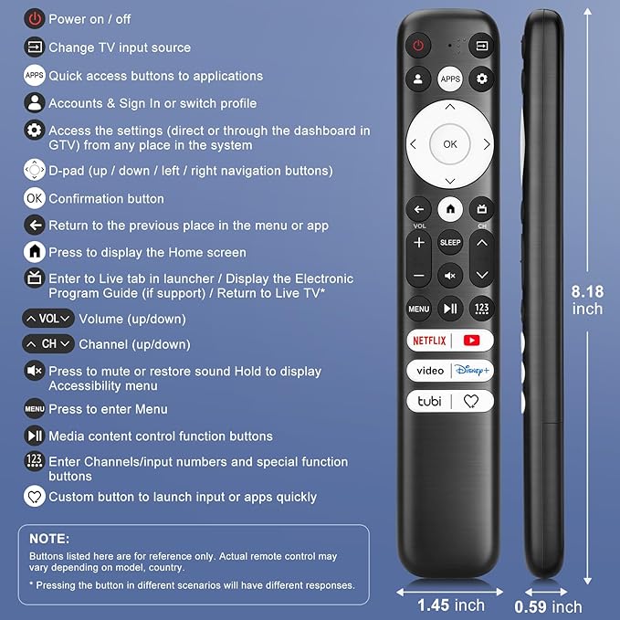 Replacement Only for Hisense-Google-TV-Remote, for Hisense Mini-LED QLED ULED UHD 4K Google Smart TVs