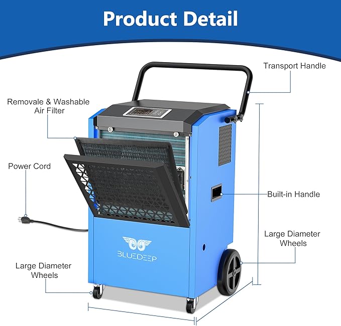 240 Pints Commercial Dehumidifier with Pump for Basements, Industrial Heavy Duty Commercial-grade Portable Dehumidifiers for Large Spaces Warehouse Grow Room, Water Damage Restoration