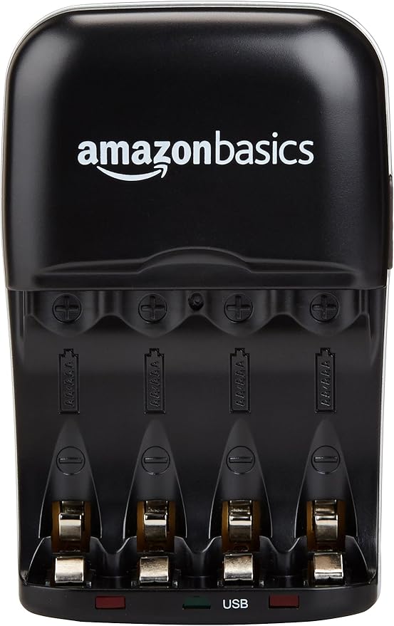 Amazon Basics Rechargeable Battery Charger for AA & AAA Nickel-Metal Hydride (NiMH) Batteries with USB Charging Port, Black