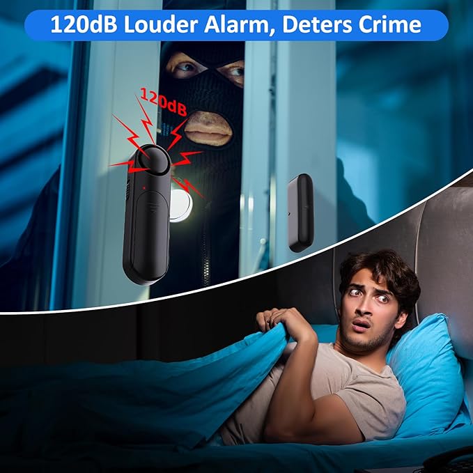 Window and Door Alarm When Opened (5 Pack) for Kids Safety/Home Security, Sliding Glass Front Door Opening Sensor Alarms for Dementia, 120dB Burglar Alert, Ideal for Business, Garage, Apartment, Black