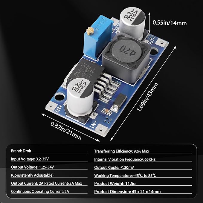 DROK LM2596 Buck Converter, Pack of 20 DC to DC Buck Converter Adjustable Voltage Regulator 3.2-35V to 1.25-34V