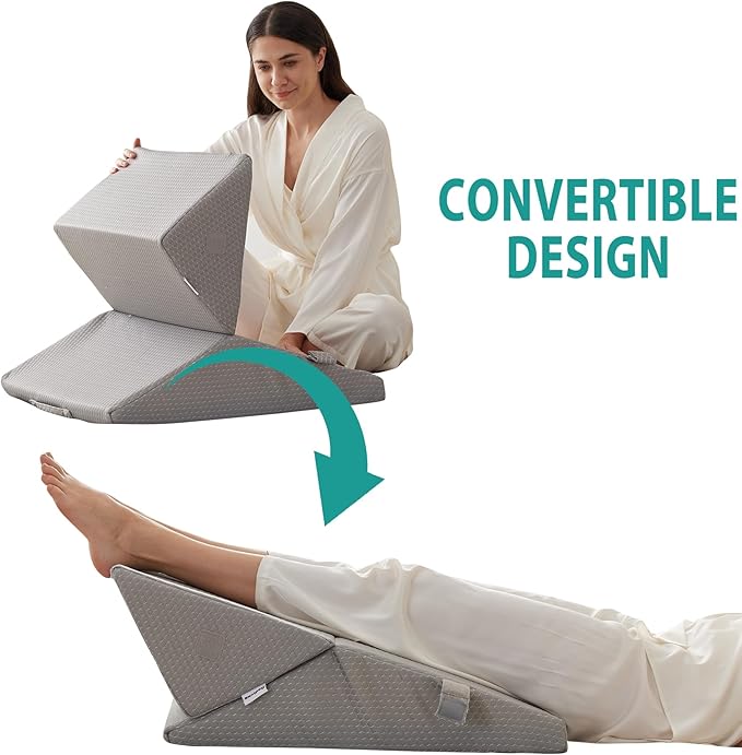 Bedluxe 3Pcs Orthopedic Bed Wedge Pillow Set, Foam Wedge Pillow Post Surgery for Back, Leg and Knee Support, Adjustable 9&12 Inch Folding Triangle Pillow for Sleeping, Acid Reflux, Snoring, Grey