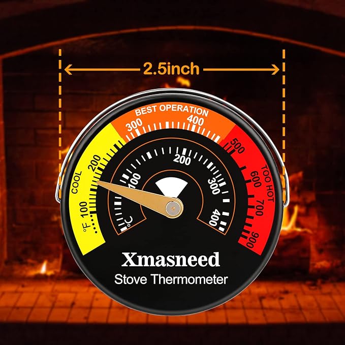 Xmasneed Wood Stove Thermometer Magnetic, 3PCS, Stove Top Thermometer for Wood Burning, Gas, Pellet Stove, Avoiding Fireplace Fan Damaged by Overheat
