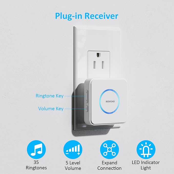 Wireless Motion Sensor Alarm Indoor: Motion Detector Alarm for Business Store Home Security with 35 Ringer/Led Light Remind- Motion Sensor Door Chime with Buzzer