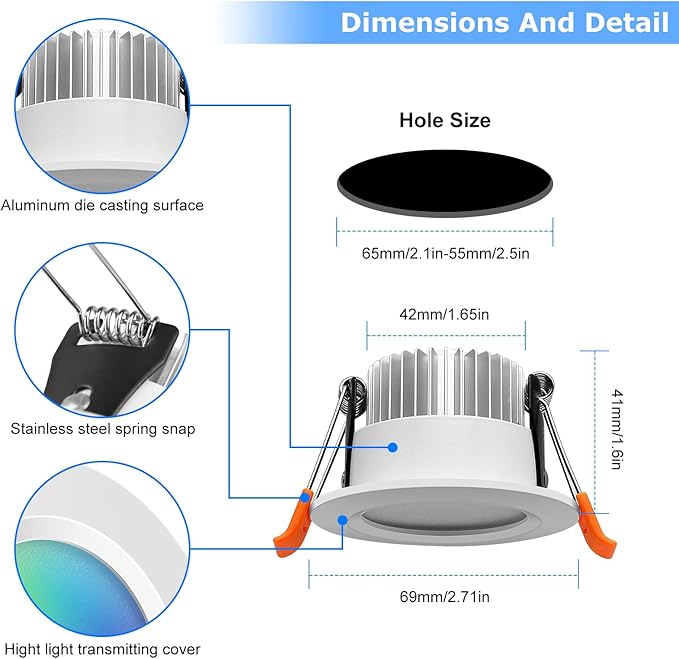 LightingWill 2 Inch LED Recessed Lighting, Smart WiFi LED Downlight, 5W Ceiling Light Compatible with Alexa/Google Assistant, Dimmable RGB & 2700K-6500K, 120V with Driver (1 Pack)