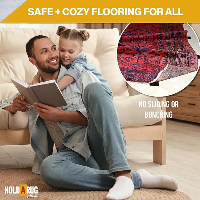 Hold-a-Rug Plush 2' x 4' Nonskid, Nonslip Rug Pad, Reversible Gripper, ¼ Thick, Safe for All Floors and Carpet, Keep Area Rugs Secure