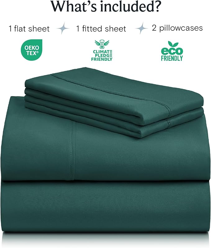 LuxClub 4 PC California King Sheet Set, Deep Pockets Wrinkle Free Cooling Bed Sheets Hotel Bedding for Women, Men, Includes 1 Fitted Sheet, 1 Flat Sheet and 2 Pillowcases-Soft Emerald