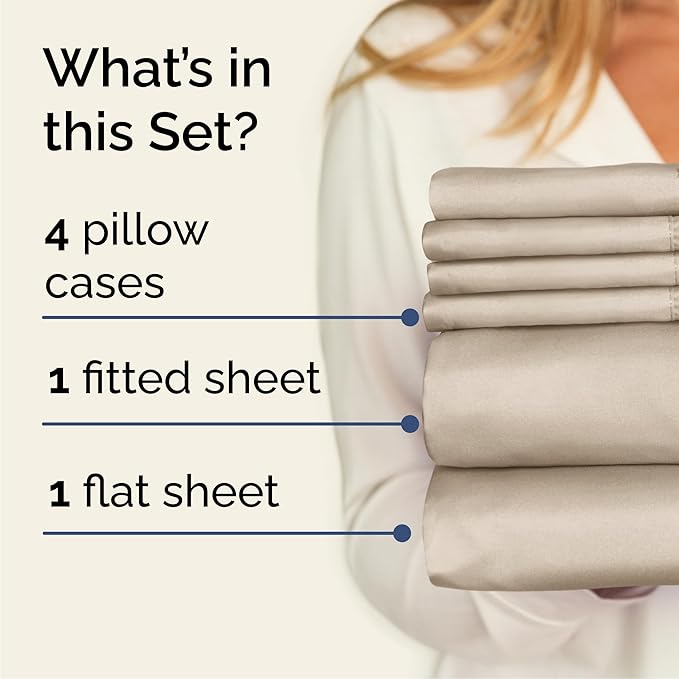 Cal King 6 Piece Sheet Set - Cooling, Comfy & Breathable - Hotel Luxury Bedding, Includes Fitted Sheet for Women, Men, Kids & Teens - 1 Flat, 1 Fitted Sheet, 4 Pillowcases with Deep Pockets - Wheat