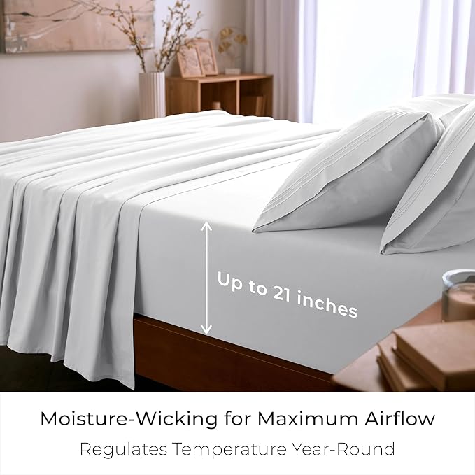 Mellanni Full Sheet Set - 6-Piece Iconic Collection Bedding, (Including 4 Pillowcases), 21-Inch Extra Deep Pocket, Easy Care, Ultra Soft, Cooling Sheets, Brushed Microfiber - White