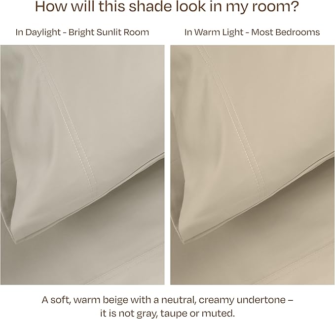 California Design Den Split King Sheet Set - Luxury 800 Thread Count, 100% Cotton Sateen, Bedding Set with Deep Pockets Sheets - Beige