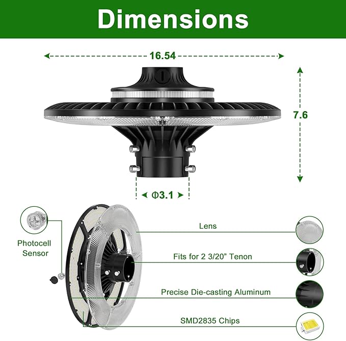 80W LED Post Top Light with Photocell, 11200 lumens 5000K Circular Area Pole Lights, IP65 Waterproof Outdoor Post Light Fixtures for Garden Yard Street Parking Lot Lighting UL Listed, AC100-277V