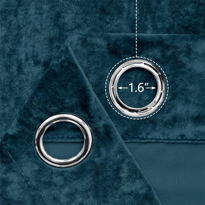 SMILETIME Tranquil Blue Crushed Velvet Curtains 52x108 inch Luxurious Thermal Insulated Soundproof Drapes for Living Room Bedroom Office Soft and Durable Light-Filtering Window Treatments, 2 Panels