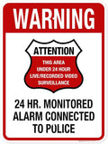 Warning 24 HR. Monitored Alarm Connected To Police Sign, 18x24 Inches, Rust Free .063 Aluminum, Fade Resistant, Made in USA by My Sign Center