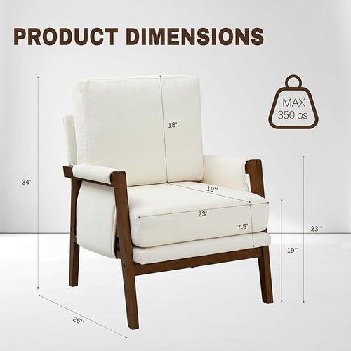 Accent Chairs for Living Room Set of 2, Modern Arm Chairs for Bedroom, Wooden Upholstered Mid Century Accent Chairs, Cream White