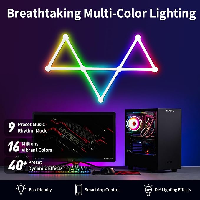 Phylosal Smart WiFi LED Wall Lights, 16M+ Color Dimmable Gaming Light Works with Alexa and Google Assistant, Music Sync, DIY and Timer Feature, RGB Light Bars for Gaming Room, Bedroom (9 Pcs,White)