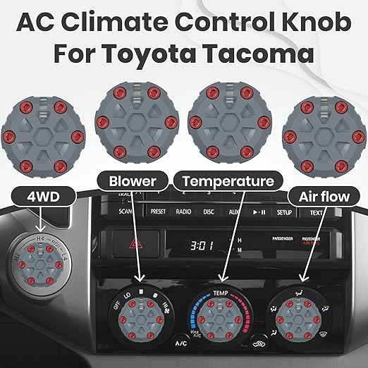 4 Pack - 2nd Gen Tacoma Accessories AC Knob Upgrade - 2005,2006,2007,2008,2009,2010,2011,2012,2013,2014,2015 Tacoma Climate Control Dial Mods Set - for Toyota Interior Replacement Kit