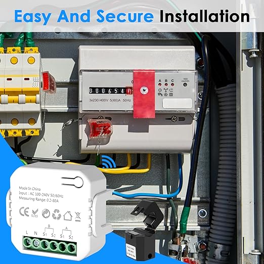 Smart Home Energy Monitor 2×80A, Dual-Channel Real-Time Electricity Usage Monitoring for Household Power, WiFi Energy Meter with App Control, Compatible with Tuya/Smart Life
