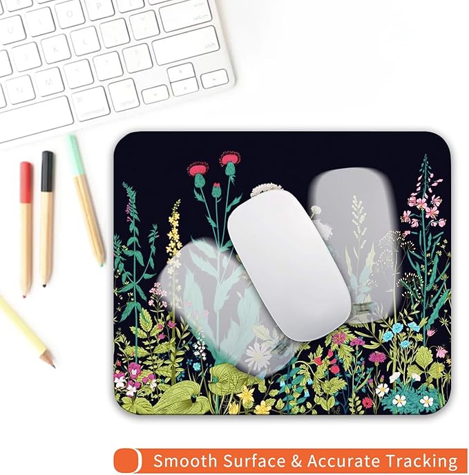 Armanza Square Mouse Pad Midnight Flowers,Personalized Premium-Textured Custom Mouse Mat Design,Washable Mousepad Cloth,Non-Slip Rubber Base Computer Mouse Pads for Wireless Mouse