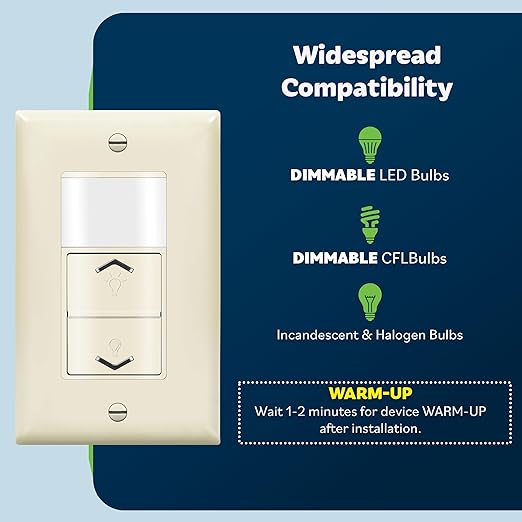 TOPGREENER Motion Sensor Light Switch Dimmer, Electronic Dimmer with PIR Motion Sensor, Occupancy & Vacancy Modes, 150W LED/CFL, Single-Pole, UL Listed, TDODS5-120-LA, Light Almond